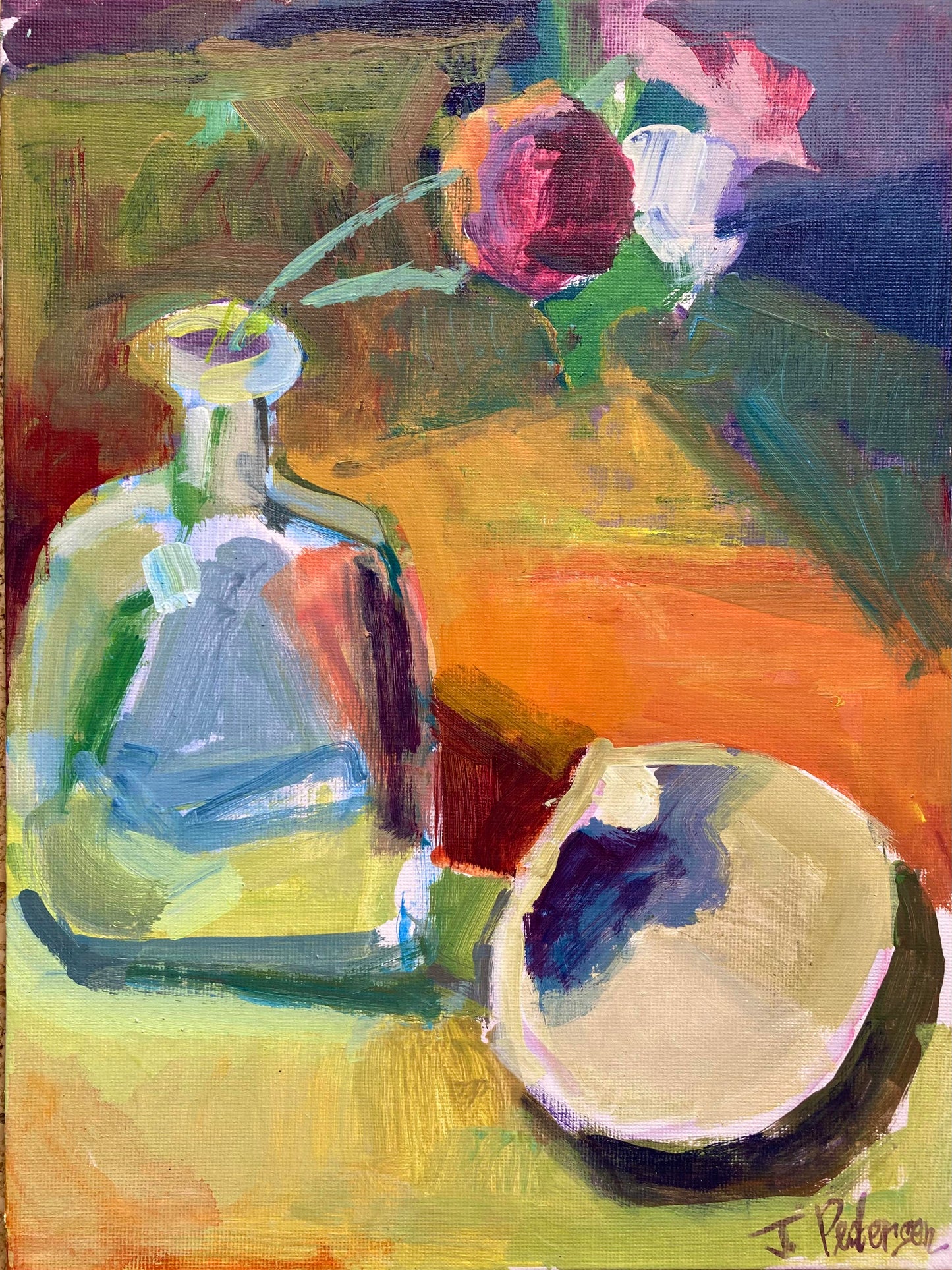 Vase of Flowers & Shell, Framed by Janet Pedersen