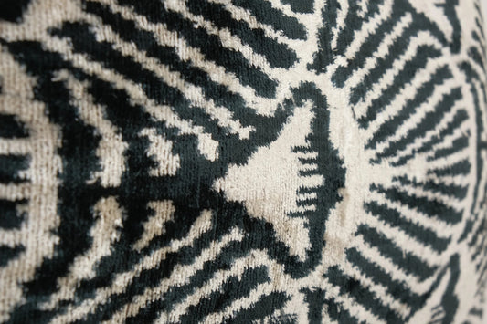 Black and White Geometric Silk Ikat Velvet Pillow | 16" x 24"