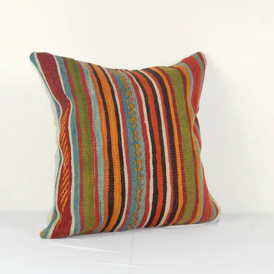 Striped Multicolor Vintage Kilim Pillow | 20"