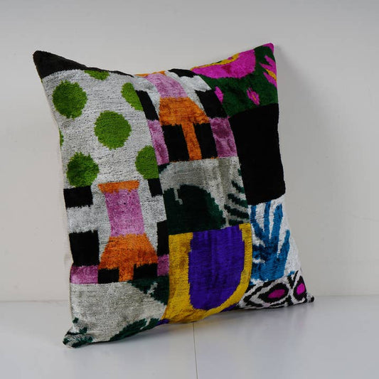 Ikat Velvet Patchwork Pillow | 20" x 20"