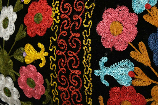 Suzani Embroidery Long Bedding Velvet Pillow | 16" x 30"