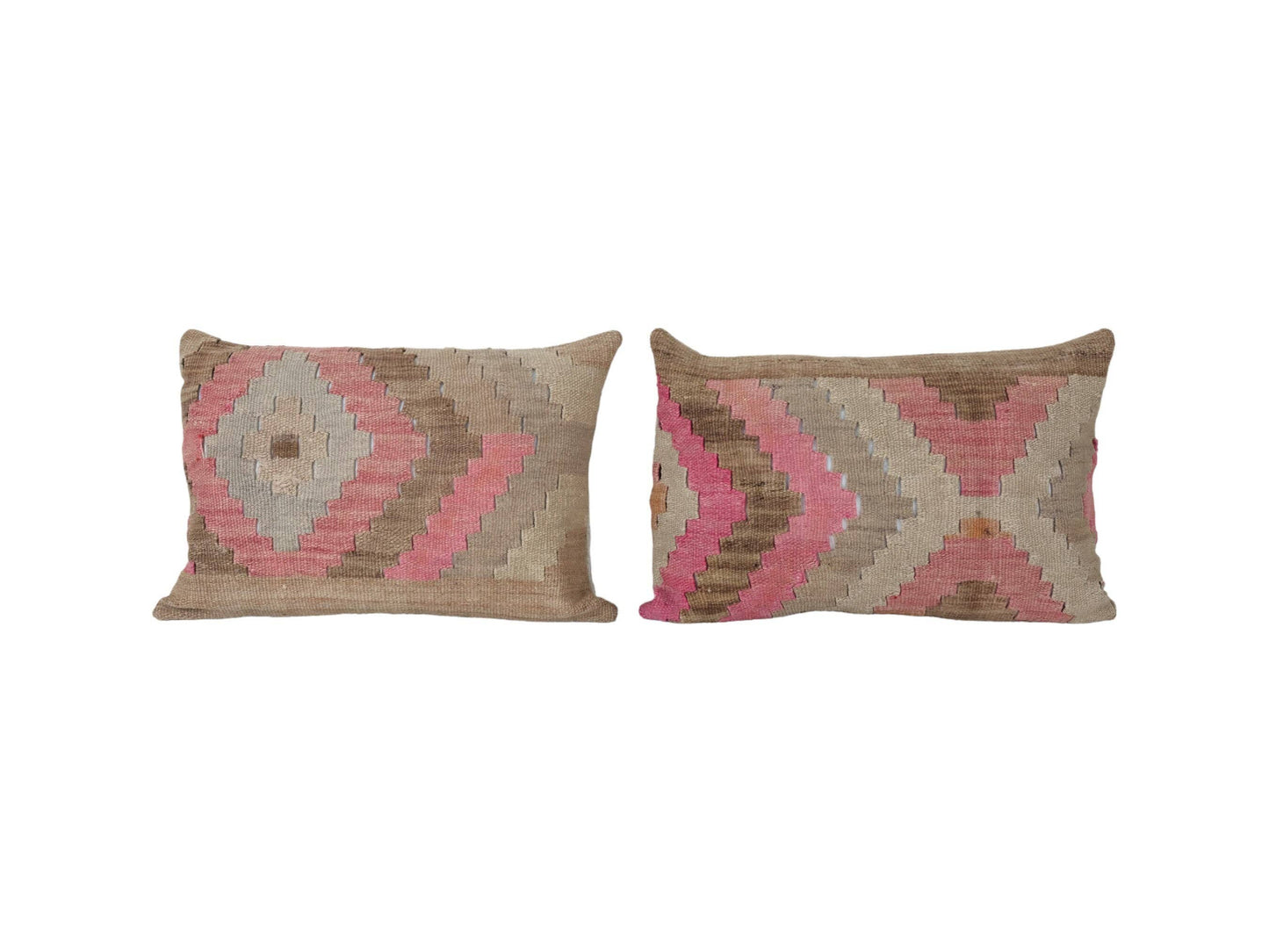 Anatolian Striped Pink Geometric Kilim Rug Pillow Cover | 16" x 24"
