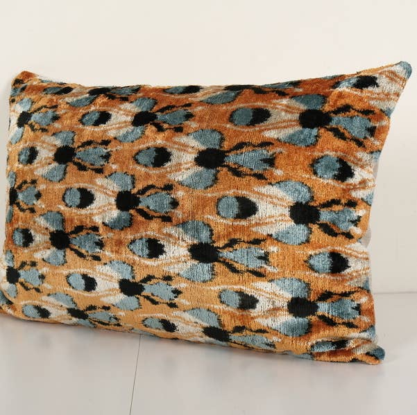 Bronze Silk Ikat Butterfly or Housefly Lumbar Pillow | 16" X 24"