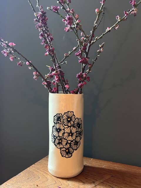 HSIEH CLAY | Handmade Ceramic Floral Tall & Wide Vase with 22K Gold