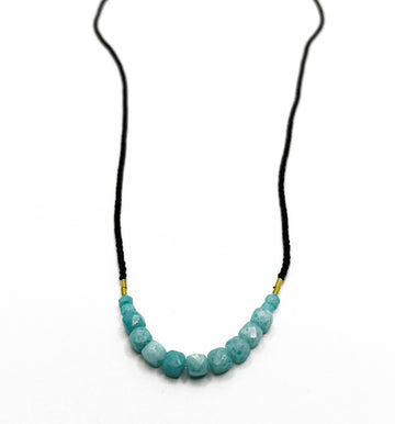 Black Seed Beads, Gold Fill and Amazonite Bead Necklace