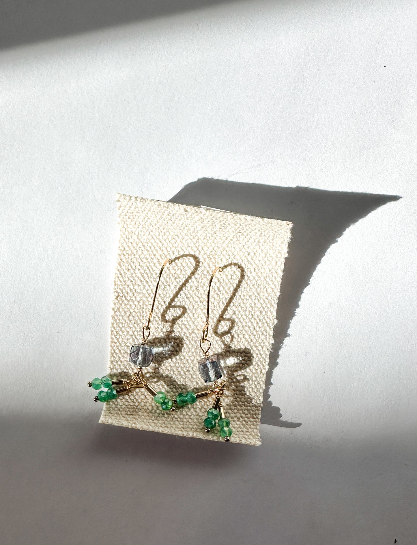 DEBBIE FISHER | Earrings of Mystic Quartz, Green Onyx, and Gold Fill Beads