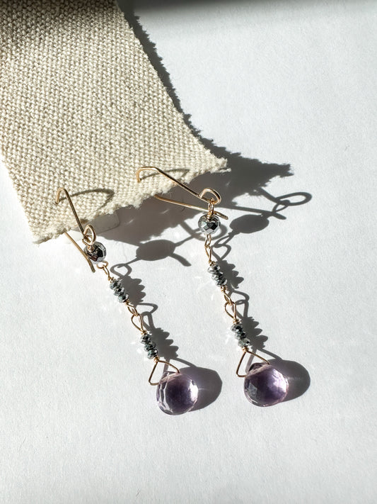 DEBBIE FISHER | Earrings of Pyrite and Pink Amethyst Beads