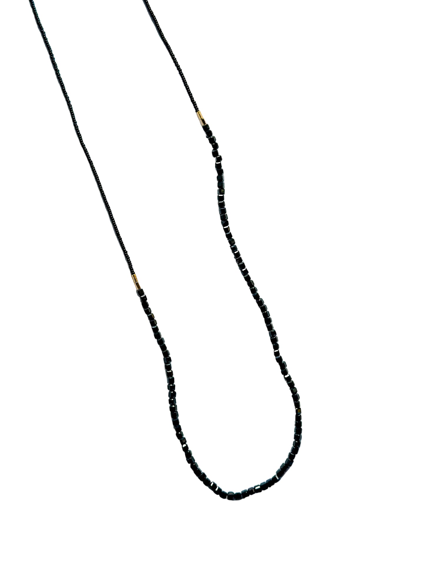 DEBBIE FISHER | Black Seed Necklace with Gold Vermeil and Black Onyx Beads in Center