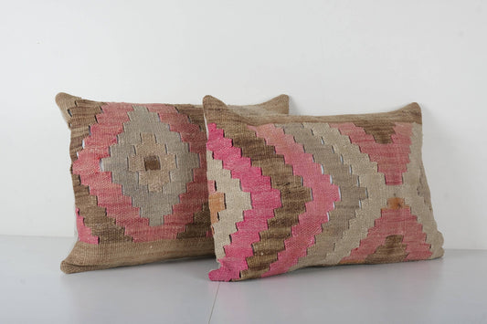Anatolian Striped Pink Geometric Kilim Rug Pillow Cover | 16" x 24"