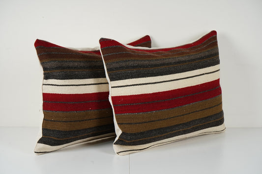 Striped Kilim Pillow - A Pair, Vibrant Turkish Kilim Cushion