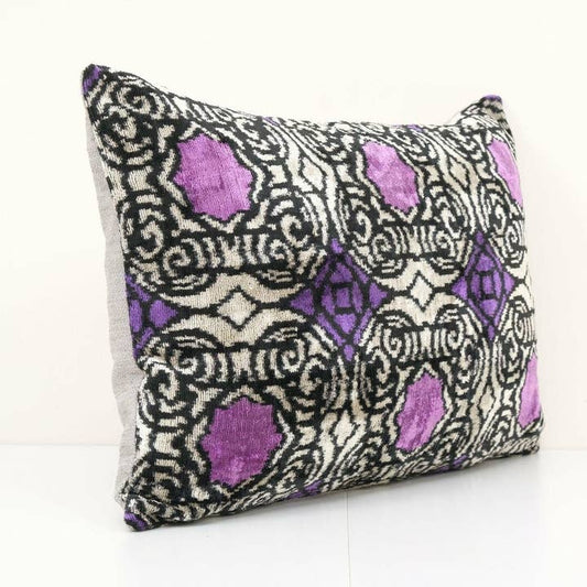 Geometric Design Blue Ikat Velvet Pillow | 16" x 22.4"