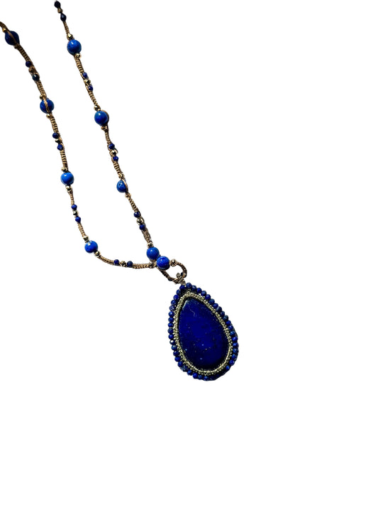 Danielle Welmond | Necklace of Lapis & Gold Pyrite on silk cord