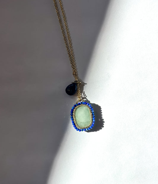 DANIELLE WELMOND | Caged Rectangle Aquamarine with Lapis Orbit Necklace