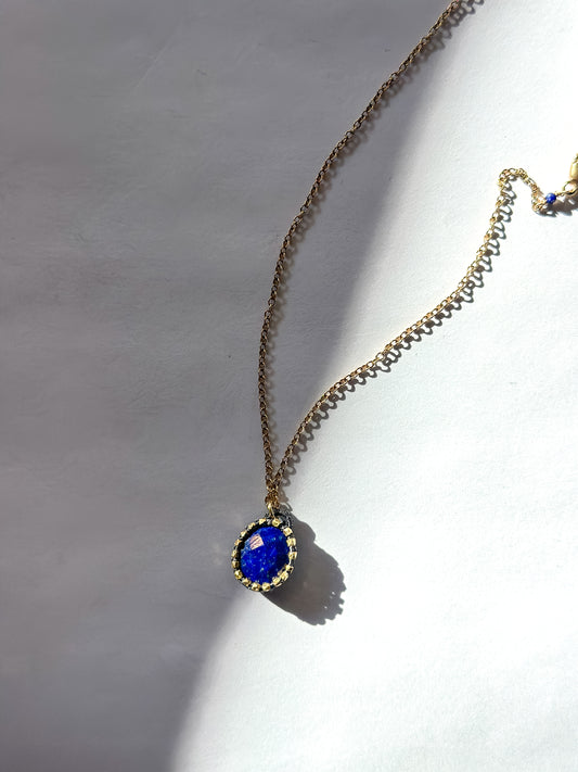 DANIELLE WELMOND | Caged Lapis Oval w/ Navy Cord, 14K Gold Vermeil Beads on 14K Gold Vermeil Chain Necklace