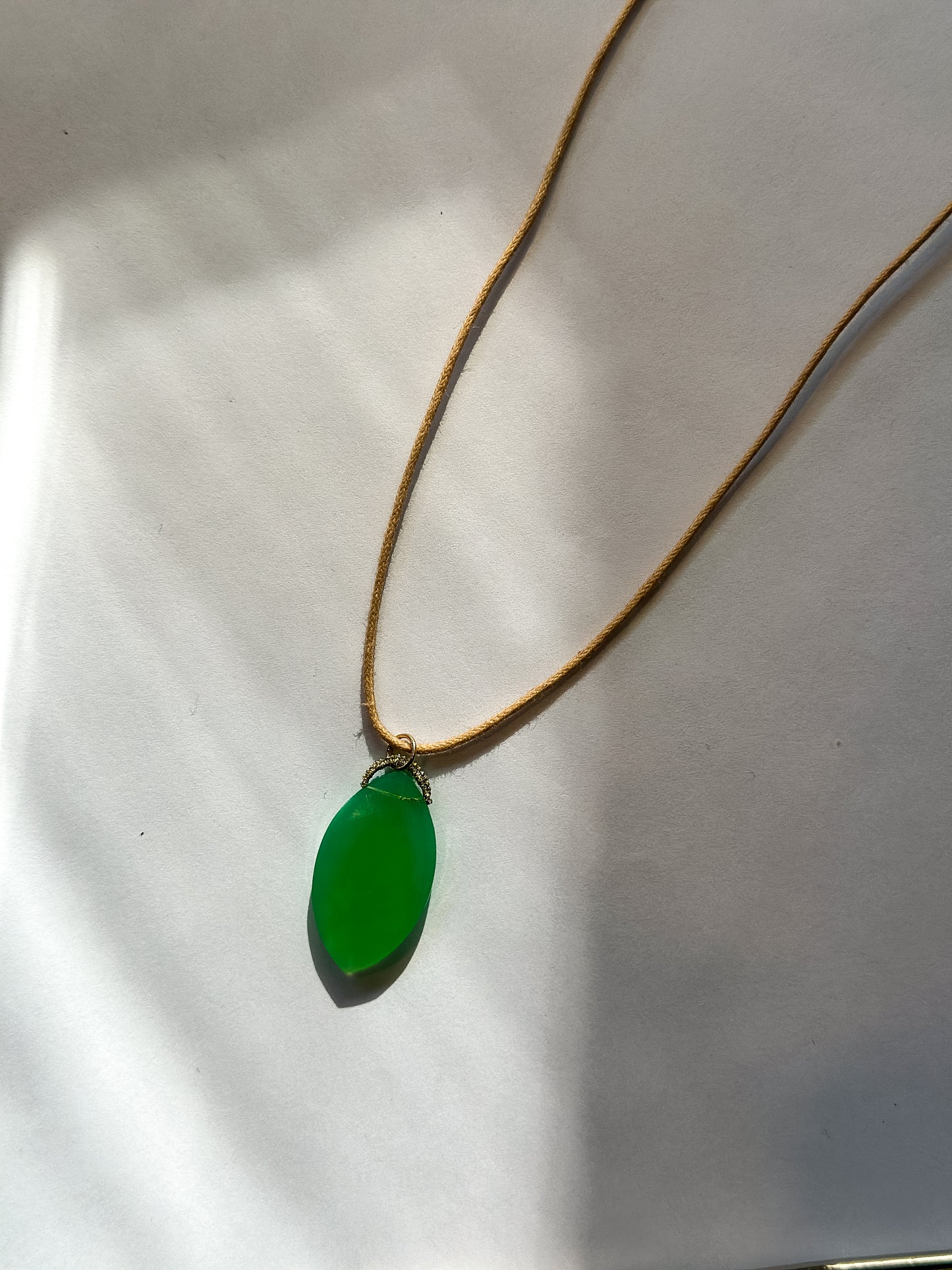 Danielle Welmond | Woven Gold Cord Bale with Chrysophase Marquise Drop on Cord