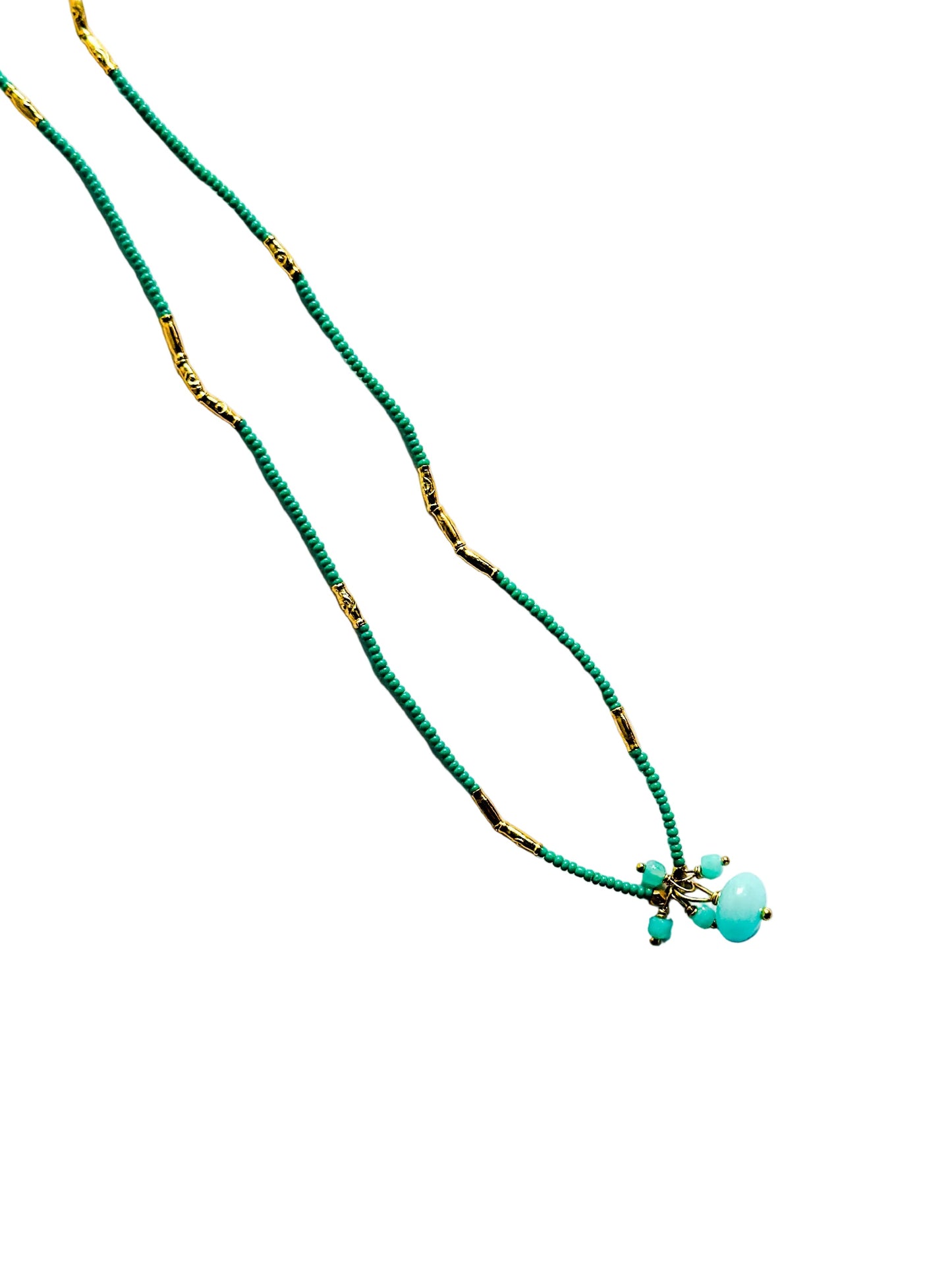 DEBBIE FISHER | Jade Glass Seed Beads, Gold Vermeil and Amazonite Bead Necklace