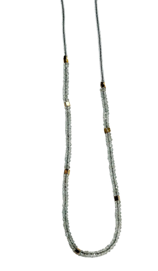 DEBBIE FISHER | Clear Seed, Moonstone and Gold Vermeil beads with Gold fill clasp necklace