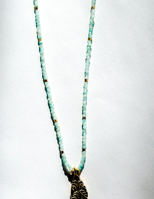 DEBBIE FISHER | Amazonite and Gold Vermeil Beads w/ Gold Vermeil Charm Necklace