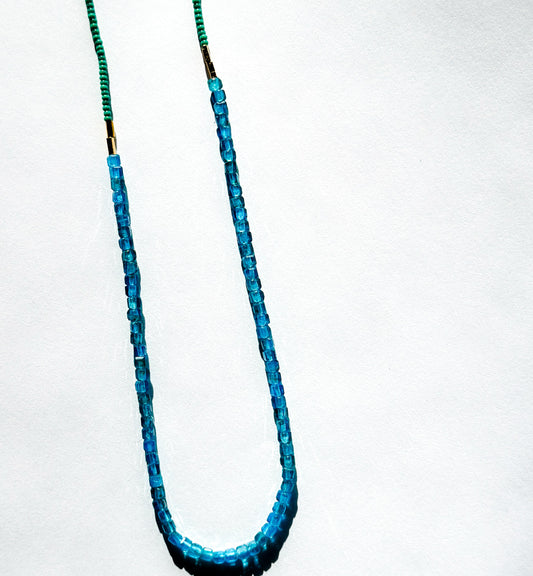 DEBBIE FISHER | Necklace of Jade Glass Seed Beads, Apatite and Gold Vermeil Beads