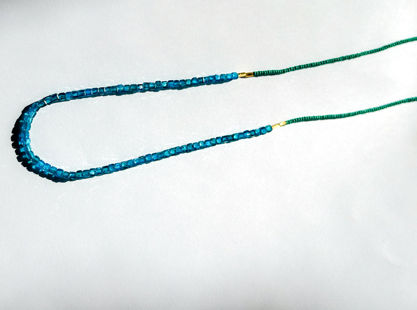 DEBBIE FISHER | Necklace of Jade Glass Seed Beads, Apatite and Gold Vermeil Beads