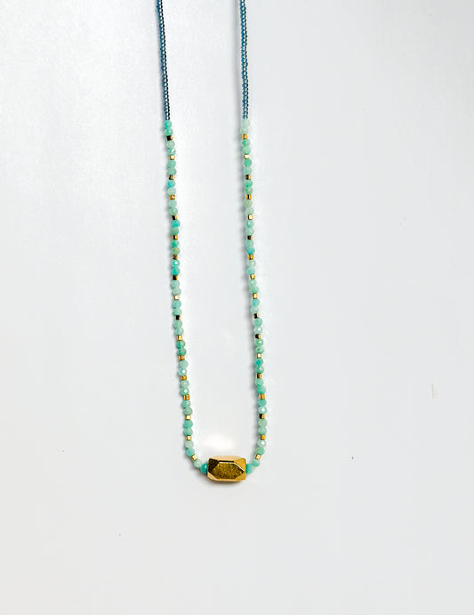 DEBBIE FISHER | Grey Seed, Gold Vermeil and Amazonite Beads w/ Gold Fill Clasp Necklace