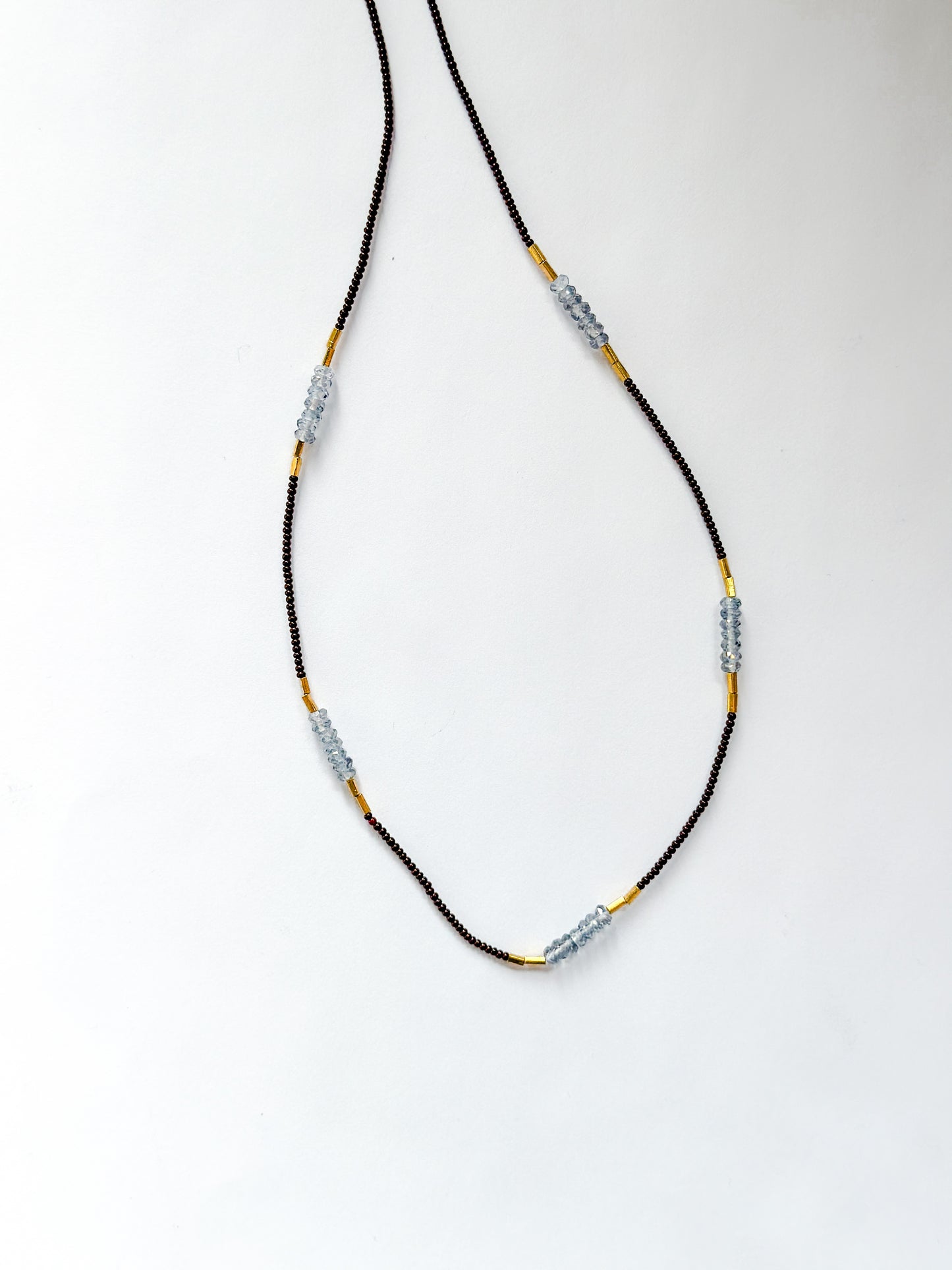 DEBBIE FISHER | Necklace Dark Brown Seed Beads, Iolite, and Gold Fill Beads