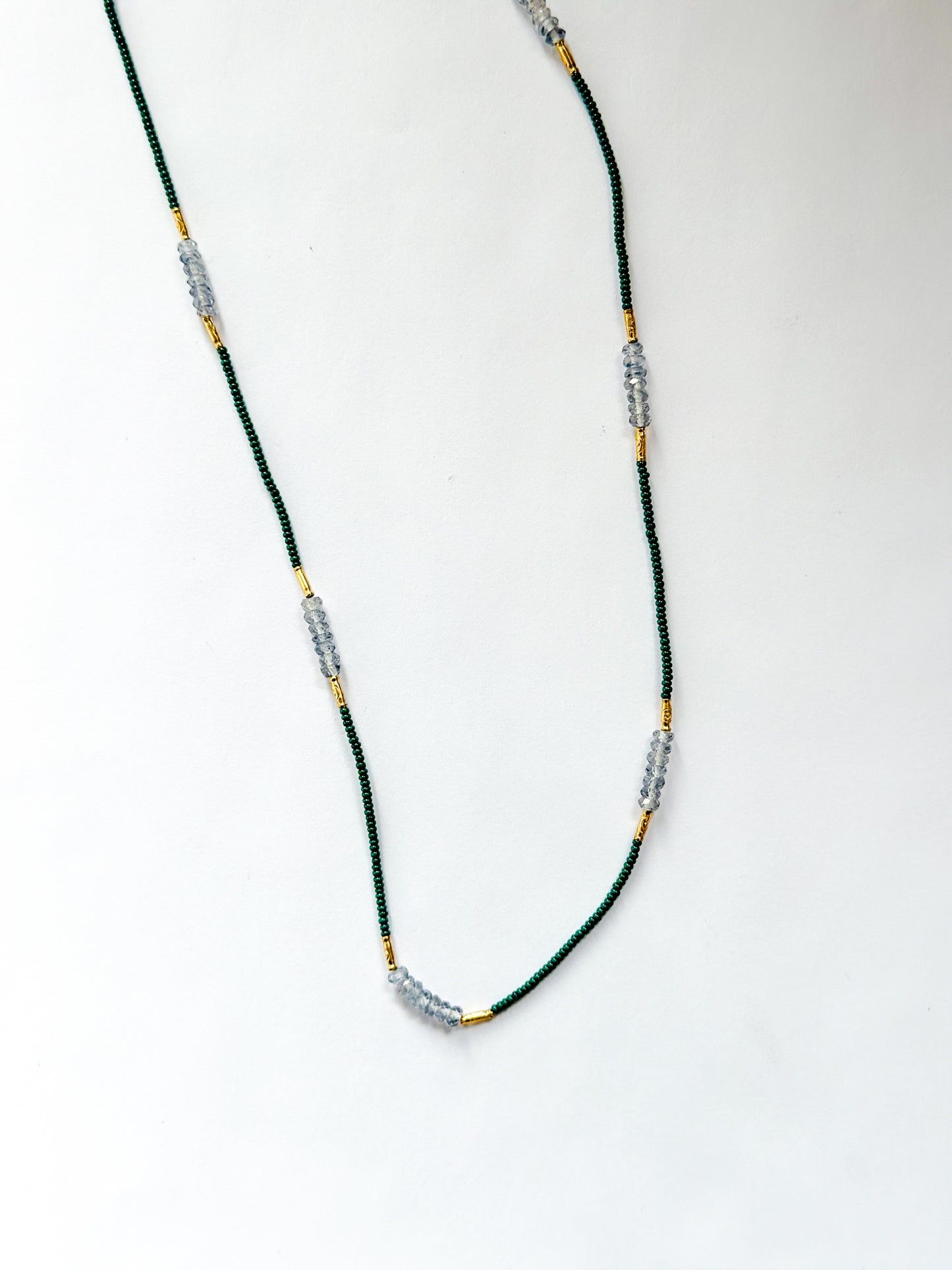DEBBIE FISHER | Green Seed Beads with Gold Vermeil and Amethyst Beaded Necklace
