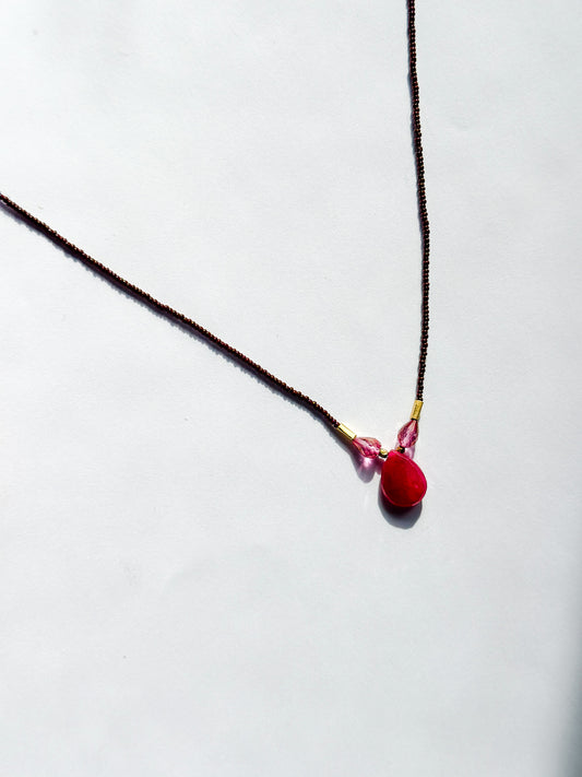 DEBBIE FISHER | Seed Beads w/ Pink Topaz and Ruby Drop Necklace