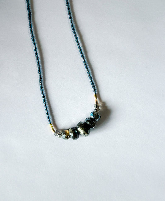 DEBBIE FISHER | Grey Seed Beads with Mystic Labradorite Center Necklace