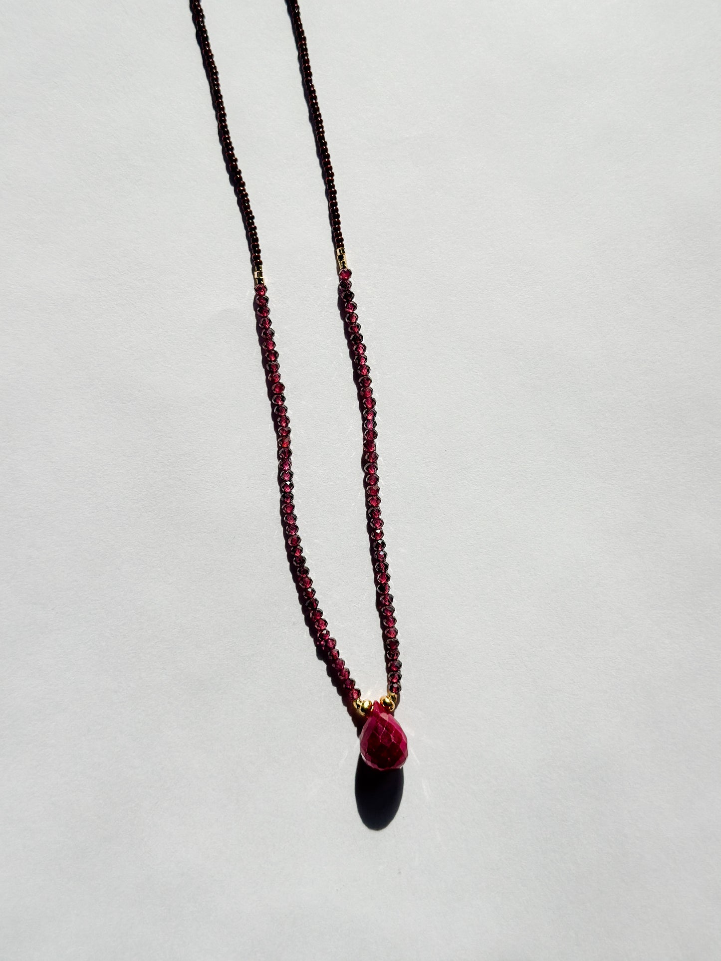DEBBIE FISHER | Necklace of Brown Seed, Garnet, Gold Vermeil and Ruby Beads