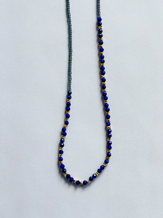 DEBBIE FISHER | Grey Seed Beads, Gold Vermeil and Lapis Bead Necklace