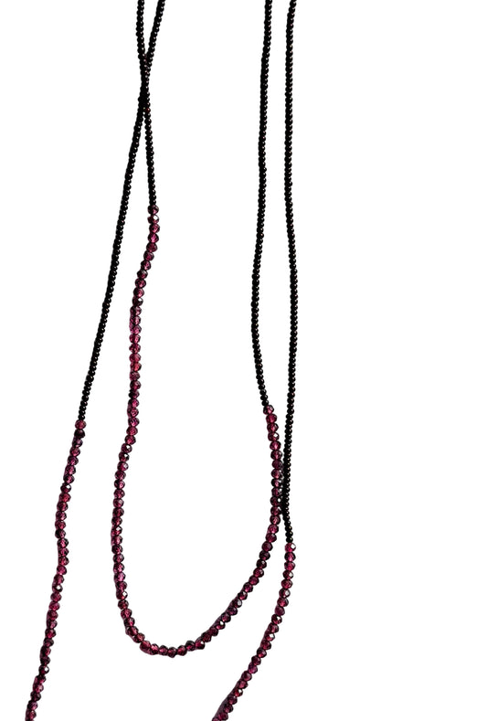 DEBBIE FISHER | Double Necklace of Dark Brown Seed and Garnet Beads