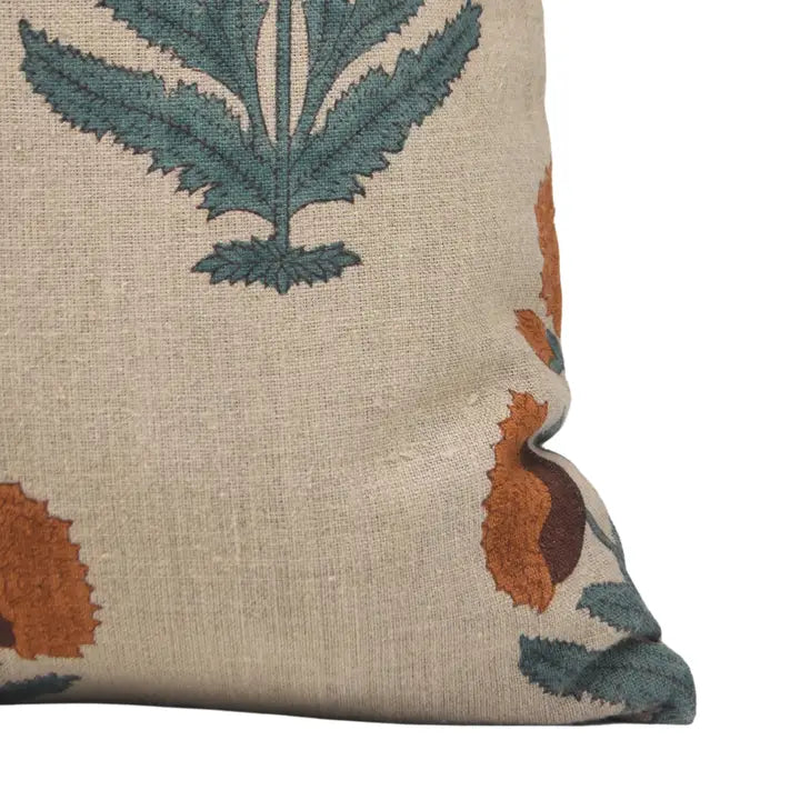 Block Print Linen Pillow | Badshah Orange
