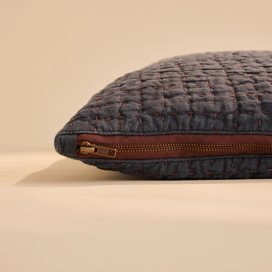 Jasper Quilted Hemp Pillow in Midnight