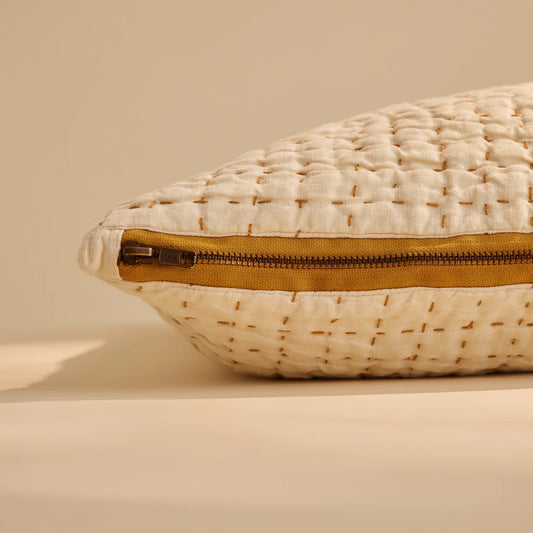 Jasper Quilted Hemp Pillow in Salt