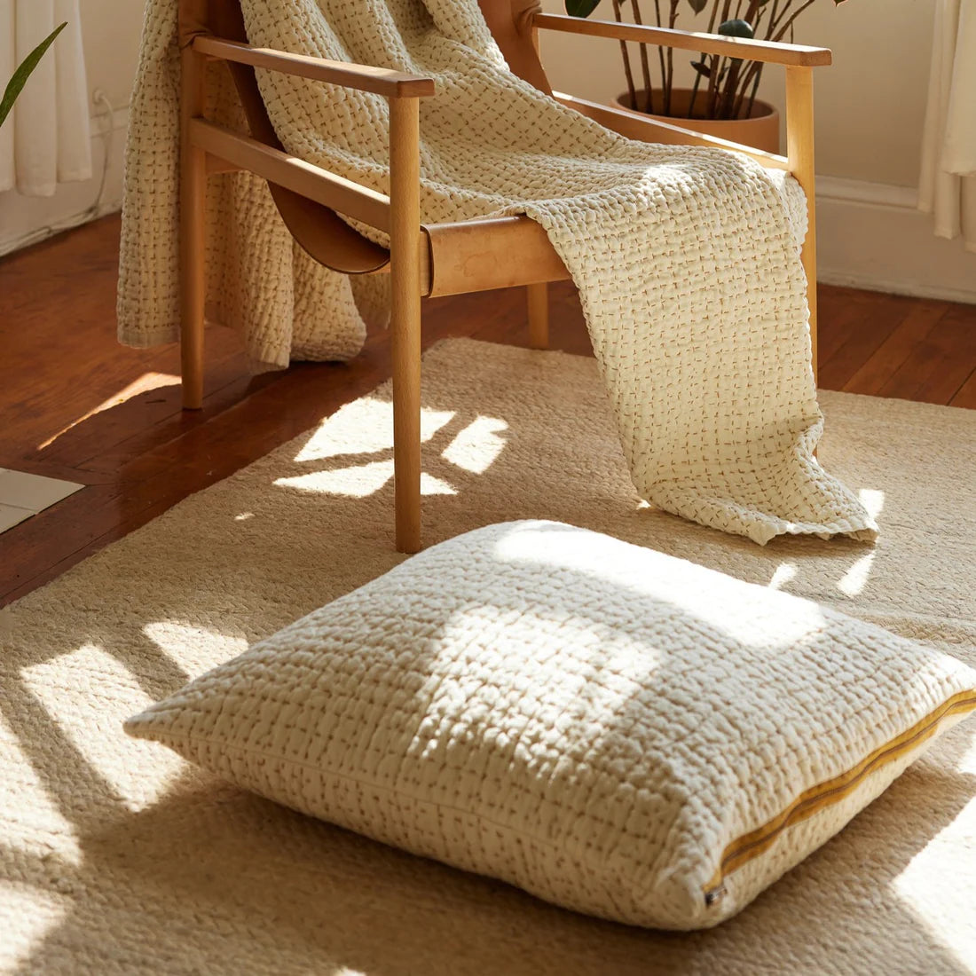 Jasper Quilted Hemp Pillow in Salt