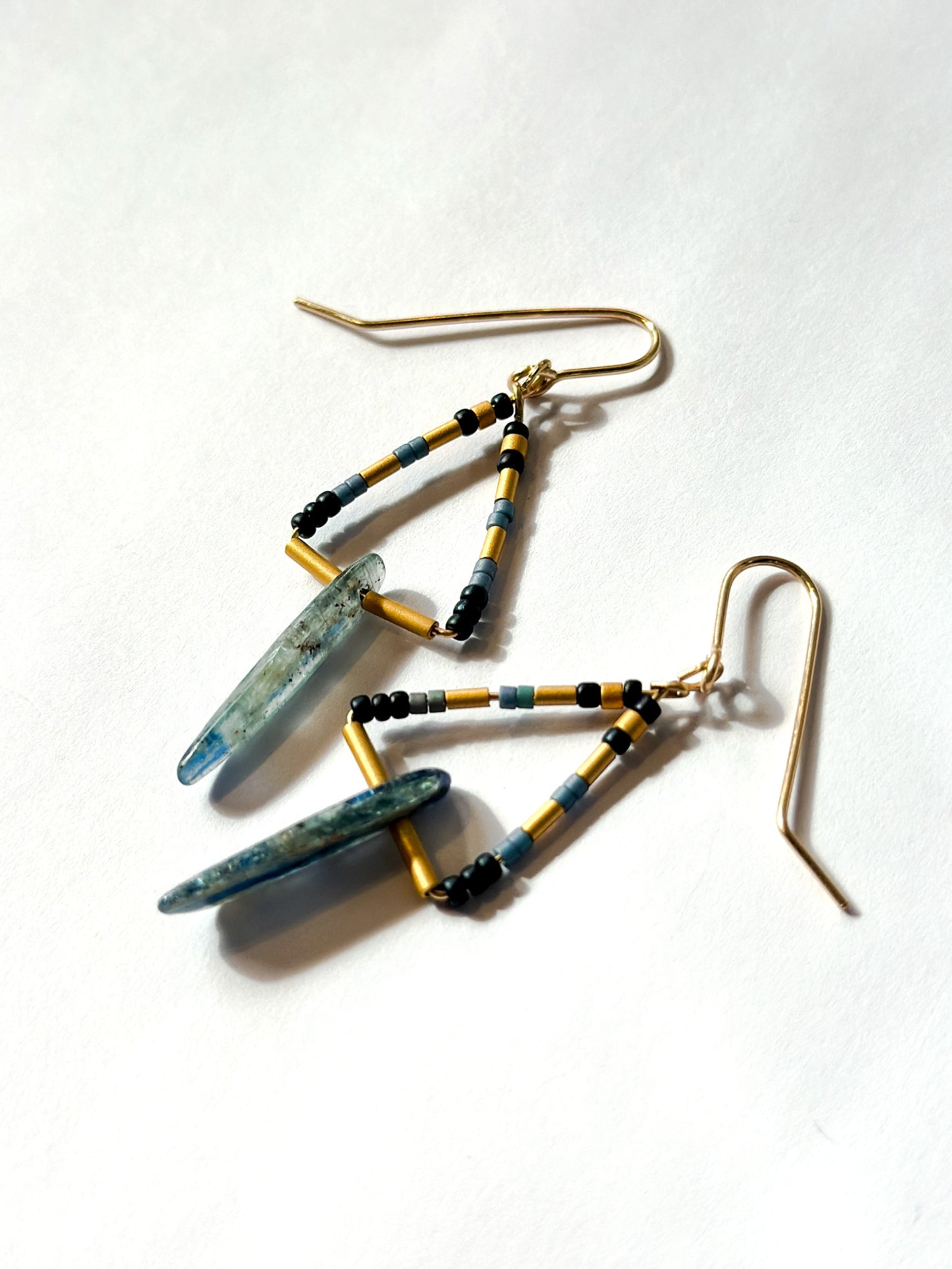 JADEWATER DESIGN | Triangle Beaded Hanger with Blue Llanite 24KT Beads