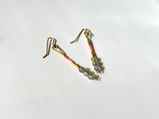 JADEWATER DESIGN | Hot Pink with 3 Labradorite Balls and 24kt Beads