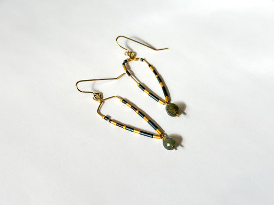 JADEWATER DESIGN | Spear Shape Beaded in Blue with Labradorite Drops 24KT