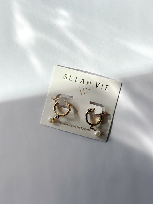 Selah Vie NYC | Huggie Earrings with Pearls
