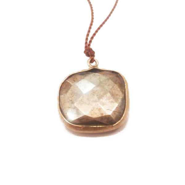 Pyrite and Brass Pendant Necklace