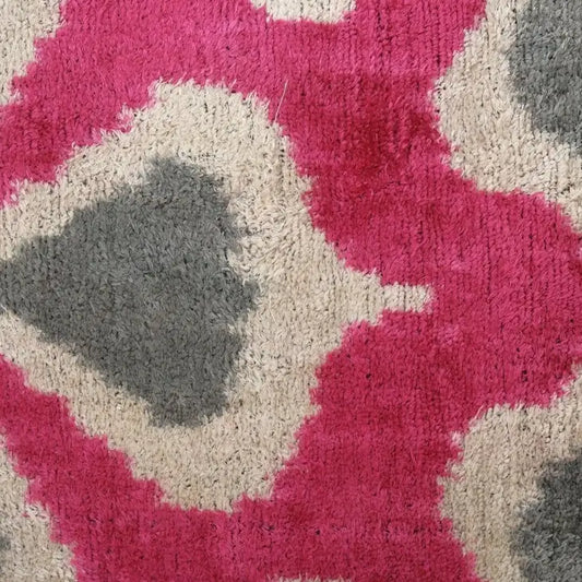 Handloom Pink Ikat Velvet Pillow, Square Floral Uzbek Cushion | 20 x 20