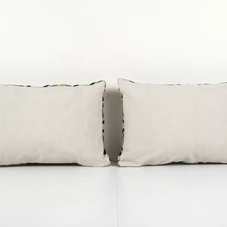 Silk Ikat Velvet Pillow, Green Geometric Ikat | 14