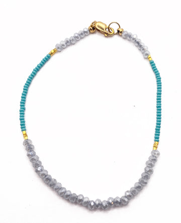 Debbie Fisher | Turquoise Seed Bead with Gold Vermeil and Grey Quartz Bead Bracelet