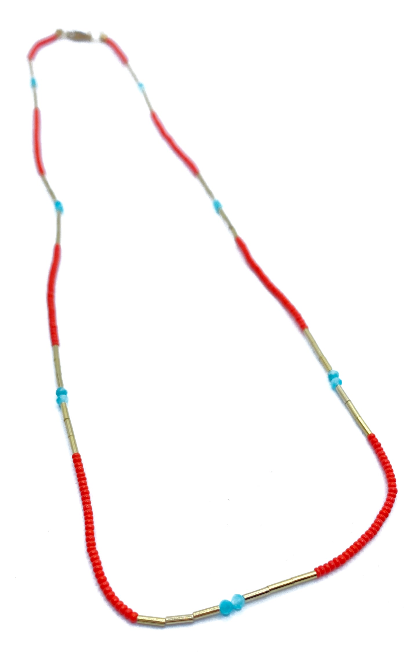 DEBBIE FISHER | Coral Glass Seed Beads, Gold Fill and Amazonite Bead Necklace
