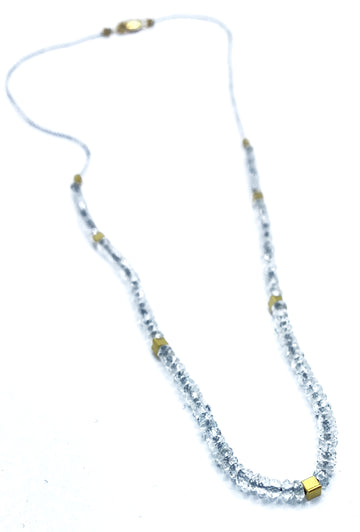 Debbie Fisher | Clear Seed, Moonstone and Gold Vermeil beads with Gold fill clasp necklace