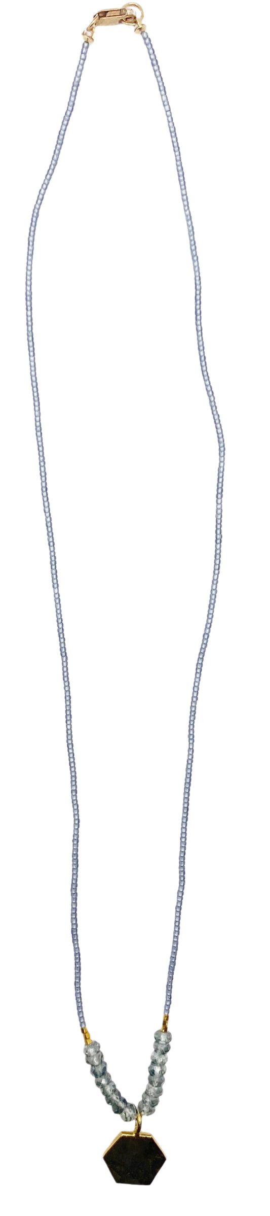 DEBBIE FISHER | Mystic Green Quartz Beads with Pyrite, Gold Vermeil, Seed Bead and Gold Vermeil Leaf Charm Necklace