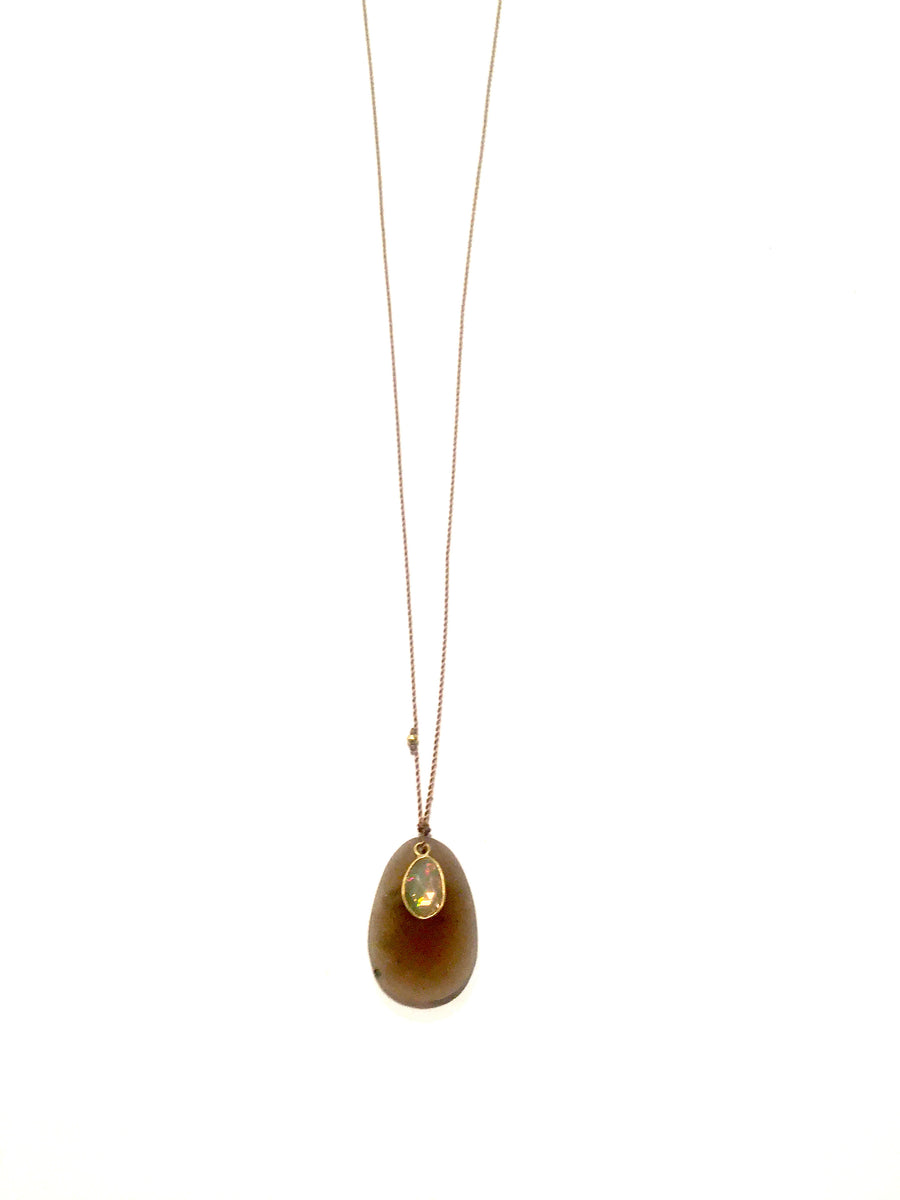 Margaret Solow | Peach Moonstone and Opal 18k Necklace