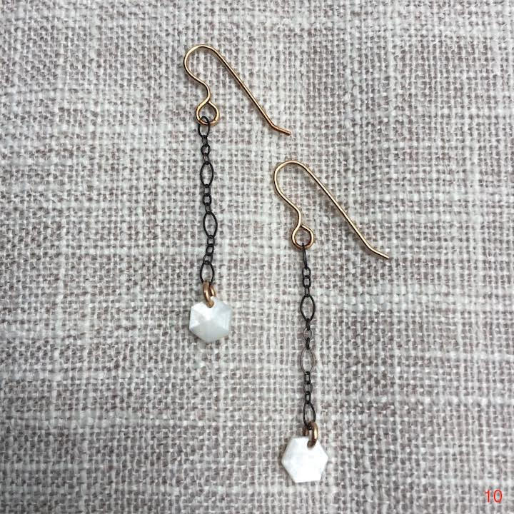 JADEWATER DESIGN | Oxidized Silver Chain With Mini Hexagon Button Drops Earrings