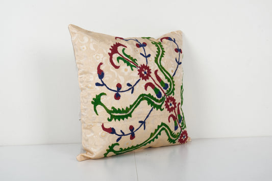 Turkish Suzani Cream Bench Cushion, Suzani Square | 16" x 16"